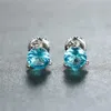 Stud Pendientes de piedras preciosas redondas de color azul claro para mujer Moda vintage Pendientes lindos de plata de ley 925 con circonita y aguamarinaSt7950471