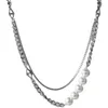 5pbk Collares pendientes Collar de oro Cadena de perlas de doble capa Joyería de diamantes Diseñador Joyería Joyería de moda en capas g Mujeres Hombres Pareja 14k para mujer
