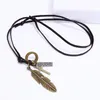 Punk Bird Feather Pendant Necklace Ancient Letter ID Cross Charm Adjustable Leather Chain Necklaces for Women Men Fashion Jewelry Gift