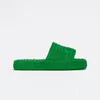 OA032 Terlik Sandalet Sandalet Kadın Tasarımcı Kumaş Kauçuk Kürk Pamuk Çim Çim Yeşil Kalın Tipper Kama Fluffy Tatil Serin Sider Sandal Boyutu 35-41