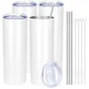 US Warehouse Sublimation Blanks Tumblers 20oz Stainless Steel Straight Blank Mugs white Tumbler with Lids and Straw Heat Transfer Gift Mug Bottles 0415