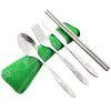 4 Pcs/Set Stainless Steel Fork Spoon Chopsticks Travel Camping Cutlery Tools Tableware JAN88 Y220530