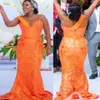 2022 plus size arabic aso ebi laranja sereia luxuosa vestidos de baile de pescoço