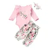 Clothing Sets Baby Girl Clothes Set Bodysuit Ruffle Romper Floral Pants Headband 0-24M Born Infant Toddler Spring Fall Casual OutfitClothing