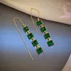 Dangle & Chandelier 2022 Elegant Zircon Square Crystal Long Earrings Fashion For Woman Korean Jewelry Luxury Thread Unusual EarringsDangle