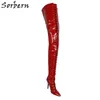 Sorbern Red Crocodile Crotch Thigh Laarzen Vrouwen Stilettos Hoge hak Puntige Teen Lange Boot Unisex Aangepaste Shaft Lengte en Breedte