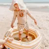 الأولاد المايوه upf 50  العلامة التجارية الصيف اثنين من قطعة الأطفال ملابس طويلة الأكمام مع قبعة طفل فتاة الاستحمام شاطئ ملابس الطفل 220425
