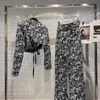 Women's Two Piece Pants Women's Long 2022 Sleeve Black Floral Print Single Button Bandage Coat Full Length Set Women Casual