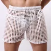 Shorts Masculino Shorts Masculino Mesh Rede de Arrasto Boxer Oco Transparente Solto Cueca Causal Secagem Rápida Elásticos PalestraMen's