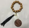 Pulsera de madera Llavero con borlas Clave DIY Fibra de madera Pandent Bead Bangle Llaveros Accesorios de moda ZZA12878