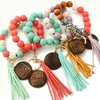 Strands Silicon Beads MAMA Monogram Wood Blank Wooden Disc Bracelet Tassel Keychain Wristlet Gift for Her Key Ring