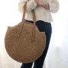 Rund halmstrandväska Vintage handgjord vävt axelväska Raffia Circle Rattan Väskor Bohemian Summer Vacation Casual Väskor X220331