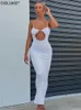 Elegant rygglös sommar maxi klänningar för kvinnor klipper ut bodycon klänning sexig spaghetti rem long strandfest klänning 220510