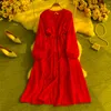 Casual Dresses Amolapha Women Pure Cotton Comfort Hollow Out Single Breasted Holiday Beach Style Maxi Long Dress Casual