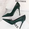 BIGTREE Chaussures 2022 Hot Femmes Pompes Vert Kaki Noir Bout Pointu Talons Hauts Femmes Chaussures Sexy Discothèque Talons Aiguilles Chaussure De Fête G220516