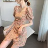 Fransız Retro Kabarcık Kolu Çiçek Elbise Kadın Yaz Mizaç İnce nazik rüzgar Süper Adil Kız Tatlı Etek
