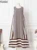 Bohemian Patchwork Tank Dresses Donna Elegante abito senza maniche 2022 ZANZEA Holiday Striped Print Vestidos Summer Beach Maxi Dress G220510