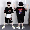 2 adet takım elbise çocuklar genç erkek giyim setleri hip hop dans sporları eşofmanları pamuk tişört şort yaz kıyafetleri 220620
