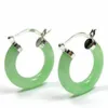 Fashion Women's Green Jade 925 Sterling Silver Hoop Dange oorbellen