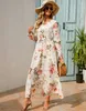 Spring Autumn Long Dresses Floral Printed Round Neck Long Sleeved A-line Casual Dress