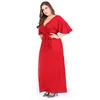Плюс платья размера женщин элегантный летний красный цвет повседневное платье Slim Fit Maxi вечерняя мода Sundress XL-6XL оптом 2022