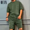 Summer Mens Tracksuit Solid 2 Piece Set Casual Top Tee Cargo Shorts Sets Fashion Loose Sport Jogging Suit Clothing 220617