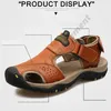 Large size sandals men 2022 summer new breathable toe sandal outdoor leisure Casual beach shoes Head layer cowhide Grey Fog 001