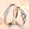 2022 moda rame placcato argento con zircone misura regolabile set paio di anelli a forma di cuore per l'amante uomo donna fidanzamento anello nuziale accessorio regalo di San Valentino