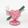 narghilè a forma di cuore bong in vetro rosso rosa colore tamponare piattaforme petrolifere gorgogliatore mini tubi dell'acqua in vetro con pezzo di ciotola scorrevole da 14 mm