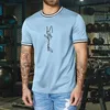 Men's T-Shirts Athletic Tops For Men Long Sleeve Mens Summer Personality Threaded Cotton Letters Round Neck Men's T Shirts PackMen's T-S