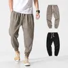 2022 Men Cotton Linen Casual Harem Pants Men Solid Color Jogger Pants Male Chinese Traditional Style Harajuku Trousers L220706