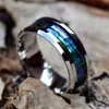 Trouwringen mode 8 mm roestvrij staal mannen ring zilveren kleur geborsteld ingelegde abalone shell band sieraden cadeau grootte 6-13 rita2222