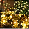 Strängar juldekorationer strängljus vattentät 10/20/30LEDS Cherry Blossoms Peach Flower Fairy Garland för Tree Garden Fenceled Ledl