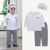 Giyim Setleri Bebek Erkekler Pamuk Beyaz Gömlek Ekose Pantolon Şapka Şef Oynat Takım Uzun Kollu Toddler Çocuk Giysileri Kıyafet Kostümeclothing