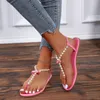 Summer Women Sandals Flat Clip-toe Pearl String Sandals Plus Size Women Shoes 43 Trendy Beach Pink Shoes Slip-On 220516