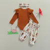 Kläder sätter 3 st härliga babyflickor höstkläder 0-24 m stickad långärmad bokstav brun romper blommor bowknot byxa pannbandkläder