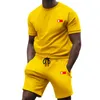 Tute da uomo firmate Set da uomo estivo Tuta da ginnastica T-shirt tinta unita casual a maniche corte E pantaloncini Set da 2 pezzi Moda uomo Jogging fitness Abiti da allenamento