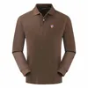 Primavera masculina e outono 100% puro algodão de alta qualidade manga longa casual polos camisa moda lapela golfe esportes pulôver topo 220623