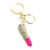 Crystal Lipstick Keyring Rhinestone for Woman Sieraden vrouwen charme auto gouden hanger Keychain 7 kleuren