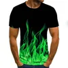 T-shirt da uomo Flaming Uomo Donna TShirt Rosso Verde Blu Fiamma Casual Tee Top Streatwear O-Collo Sconto all'ingrosso Uomo