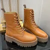 Designerstiefel mit Schnalle, geschnürt, oberschenkelhohe Stiefel, Wüstenritterstiefel, sperrige kurze Martin-Stiefel aus echtem Leder für Damen, 5,5-cm-Plateaustiefel mit Box Nr. 397