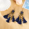 Retro Long Tassel Bead Dangle Earrings For Women Palace Style Carved European and American Earrings Ethnic Jewelry Indian Jhumka