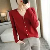 Spring Autumn VNeck Knitted Cardigan Womens Loose Large Size Thin Sweater AllMatch Jacket Pure Color Basic Small 220812