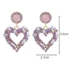 Boucles d'oreilles de luxe en strass violet pour femmes, pendentif en forme de cœur d'amour de mariée, bijoux d'oreille