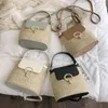 Casual Chains Straw Bucket Bags Women Summer Messenger Bag Rattan Bags Beach Lady Travel Purses and Handbags Shoulder Bag Bolsa X2248X