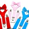 Party Favor Boys and girls universal solid color 3 clip Y-shaped back bow tie suit children's suspenders belt bows tie baby two-piece set
