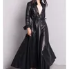 Nerazzurri High Quality Red Black Maxi Pu Leather Trench Coat for Women Long Skirted Elegant Overcoat Fashion 5xl 6xl 7xl 220815