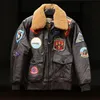 17 embroidery label Casual quilted cowhide leather bomber jacket mens flight suit TOP GUN