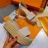 Vrouwen Natural Starboard Wedge Sandaal Fashion Linnen Enkle Ties High Heel Sandals Pumps Espadrilles Dress Shoes met doos NO377