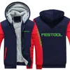 Herrjackor festool tryckning sportkl￤der ren bomull fast f￤rg casual jacka varm hoodie f￶rtjockad fleece rinnande